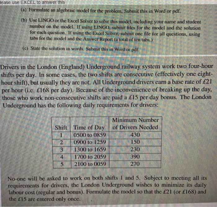 please solve using lingo lease use EXCEL to