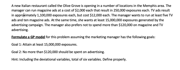 A new Italian restaurant called the Olive Grove