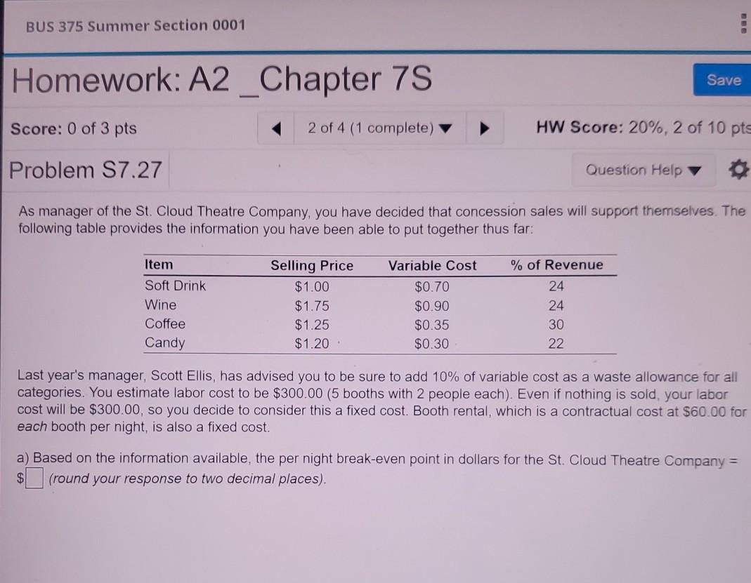 BUS 375 Summer Section 0001 Homework: A2 _Chapter