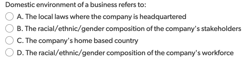 Domestic environment of a business refers to: O