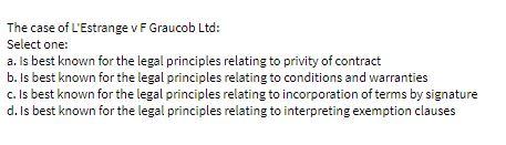 The case of L'Estrange v F Graucob Ltd: Select