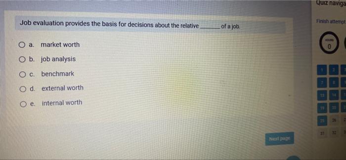 Quiz naviga Job evaluation provides the basis for