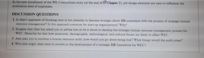 In the next installment of the WE Connections