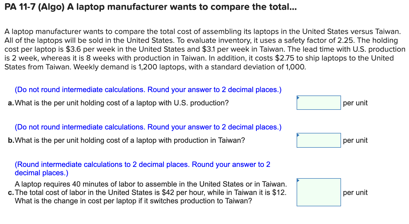 PA 11-7 (Algo) A laptop manufacturer wants to