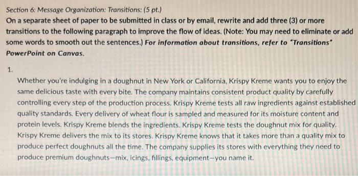 Section 6: Message Organization: Transitions: (5