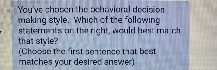 You've chosen the behavioral decision making