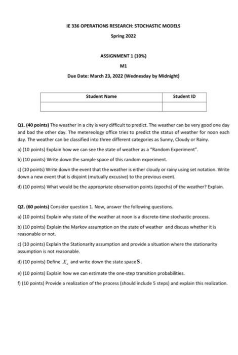 JE 336 OPERATIONS RESEARCH: STOCHASTIC MODELS