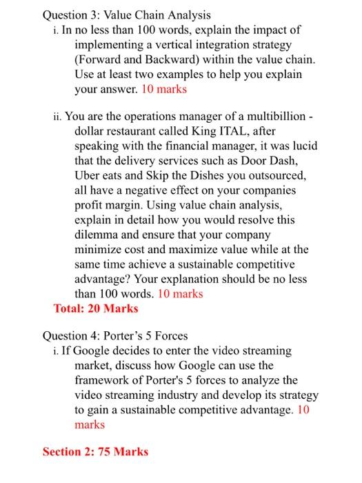 Question 3: Value Chain Analysis i. In no less