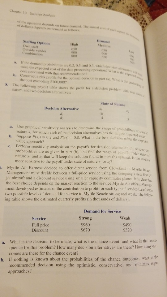problem 8 a,b, and c Chapter 13 Decision Analysis