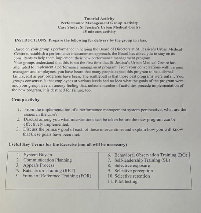 Tutorial Activity Performance Management Group