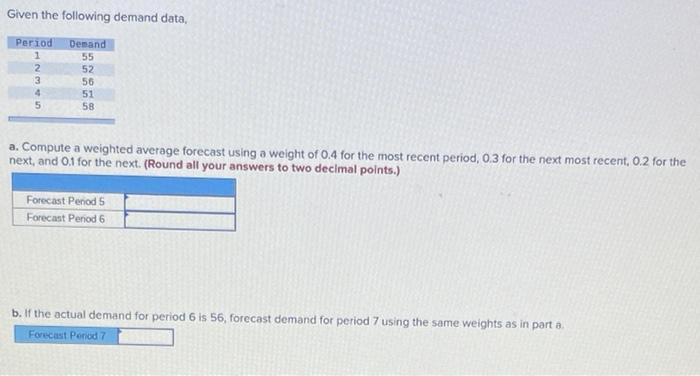 Given the following demand data, Period 1 2 3