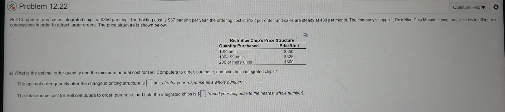 Problem 12.22 Question Help Bell Computers