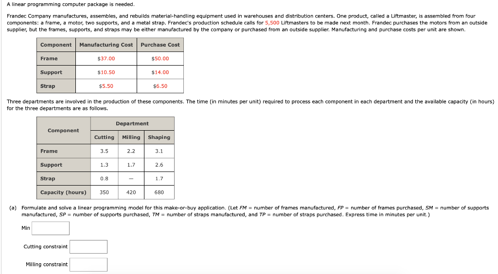 A linear programming computer package is needed.