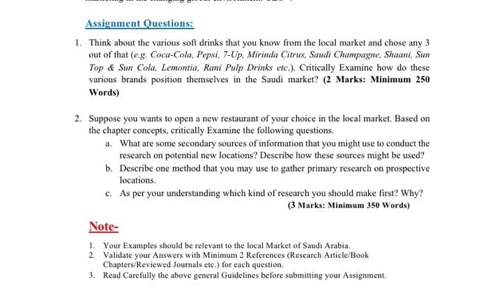 Assignment Questions: 1. Think about the various