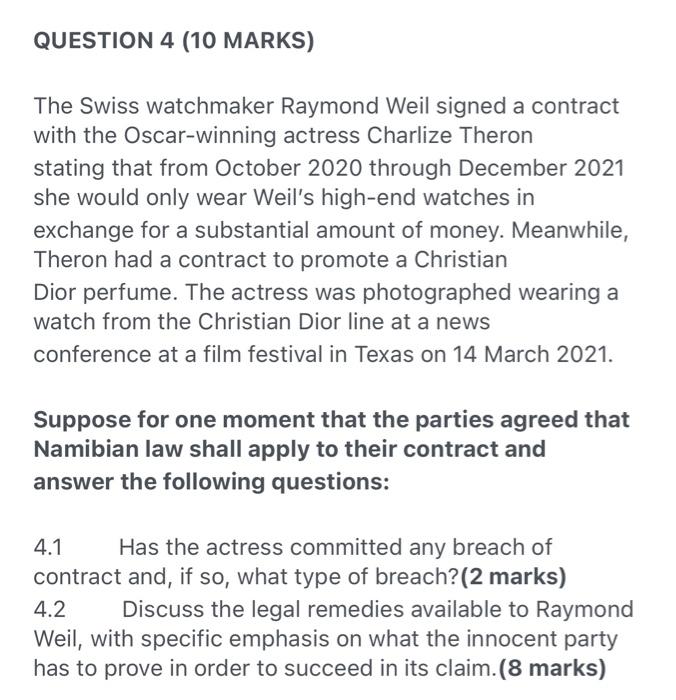 QUESTION 4 (10 MARKS) The Swiss watchmaker