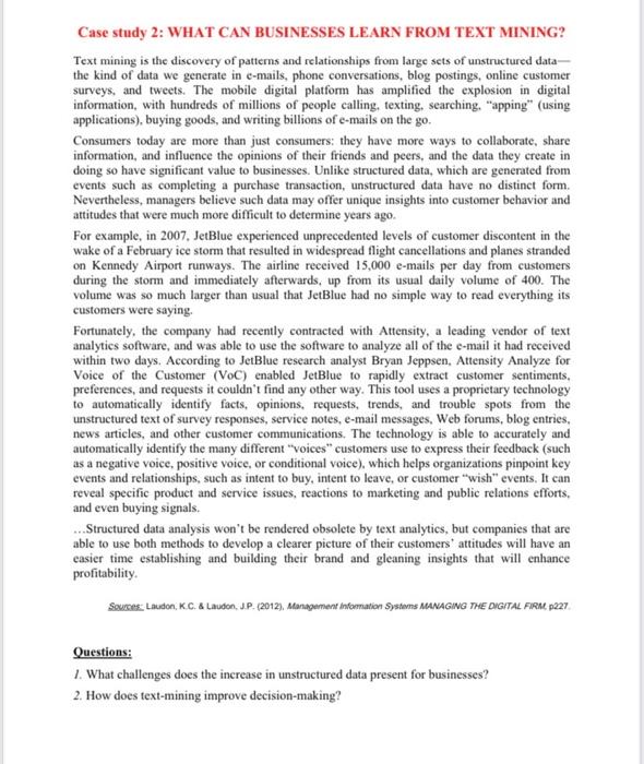 Case study 2: WHAT CAN BUSINESSES LEARN FROM TEXT