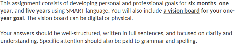 This assignment consists of developing personal