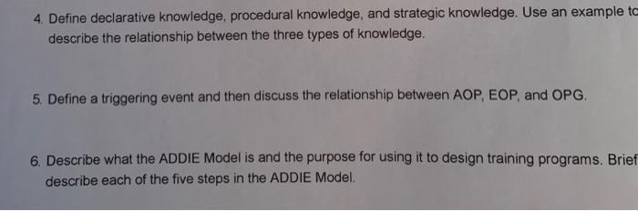 4. Define declarative knowledge, procedural