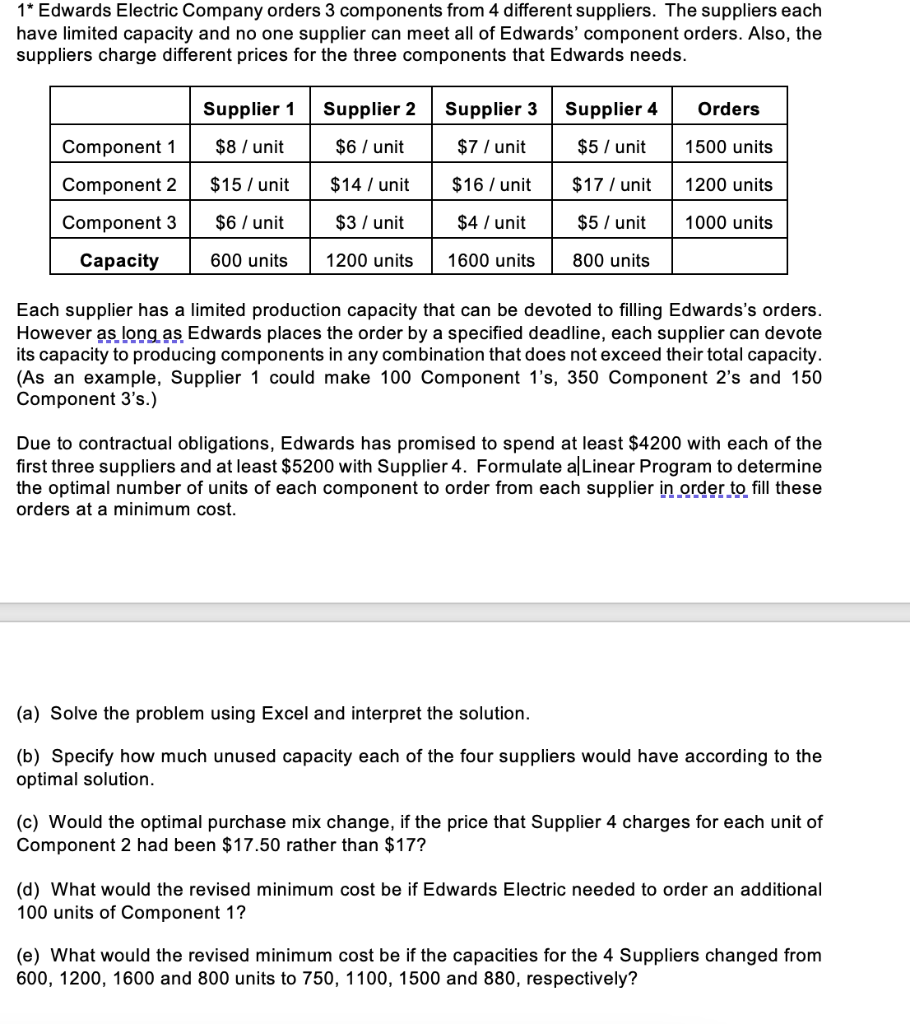 1* Edwards Electric Company orders 3 components
