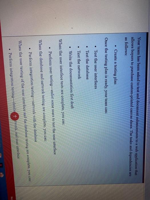 Your team has been asked to test and document