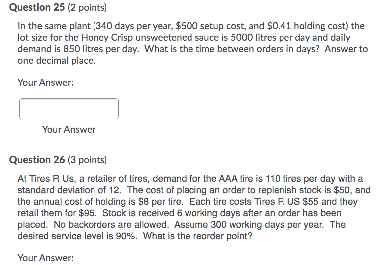 Inventory Models Question 23 (3 points) An