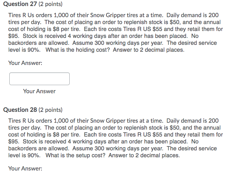 Inventory Models Question 23 (3 points) An