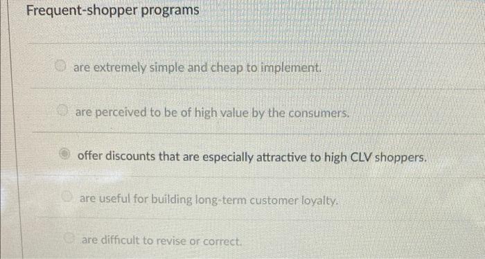 Answer is not offer discounts Frequent-shopper