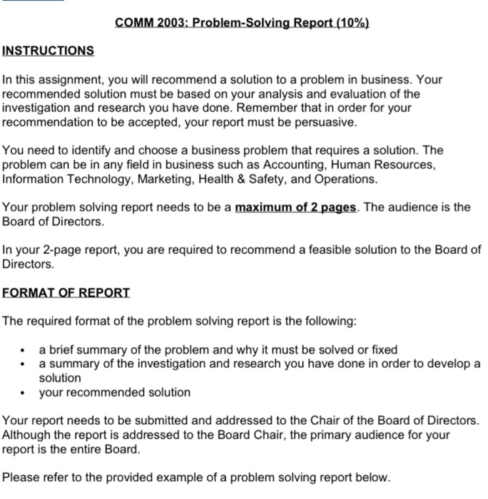 COMM 2003: Problem-solving Report (10%)