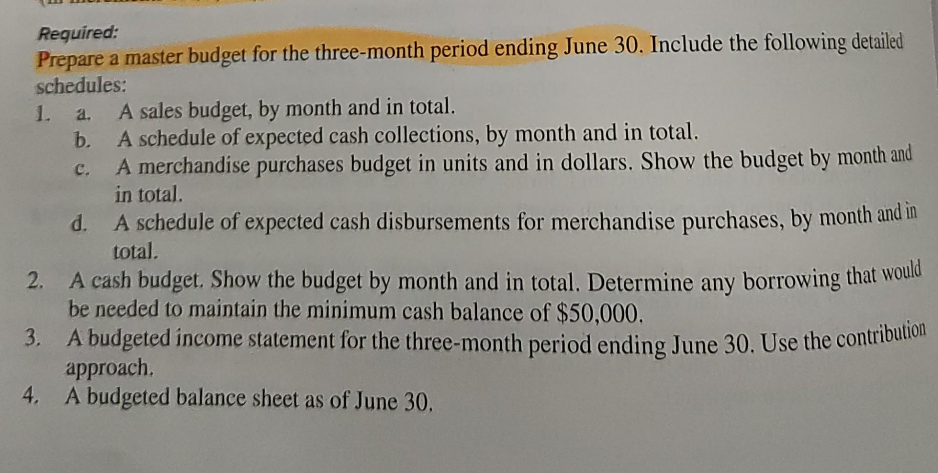 I need help preparing a master budget for the