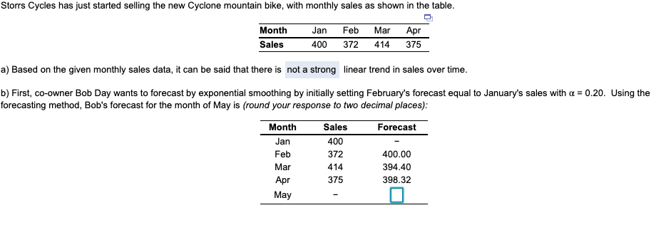 2. co-owner Sherry Snyder wants to forecast using