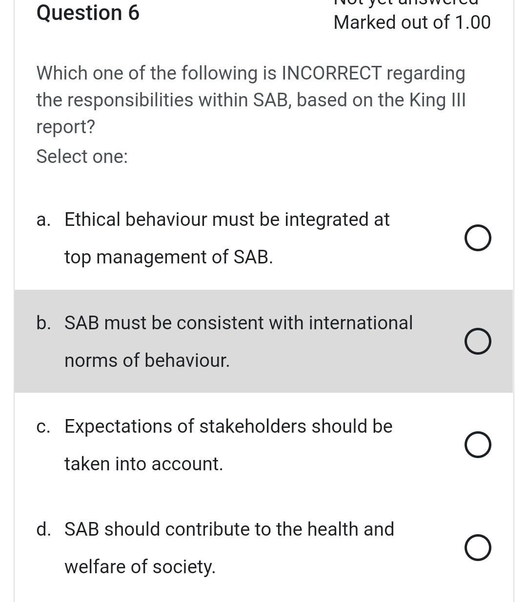 Which one of the following statements regarding