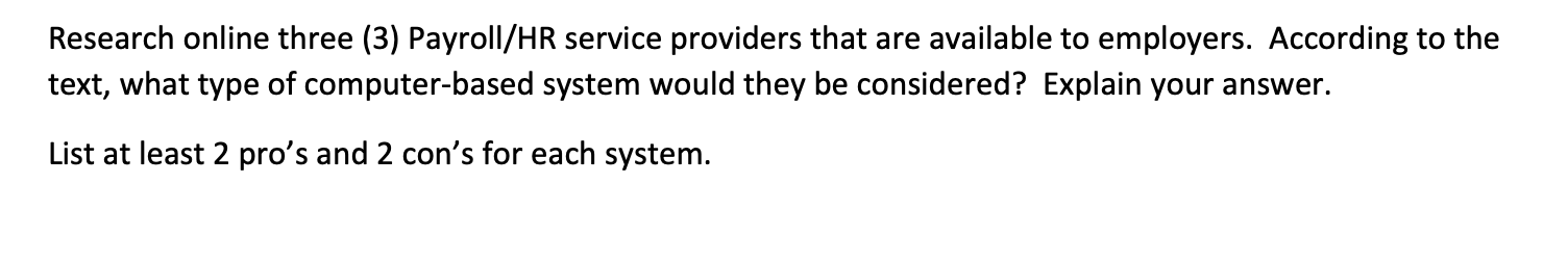 Research online three (3) Payroll/HR service