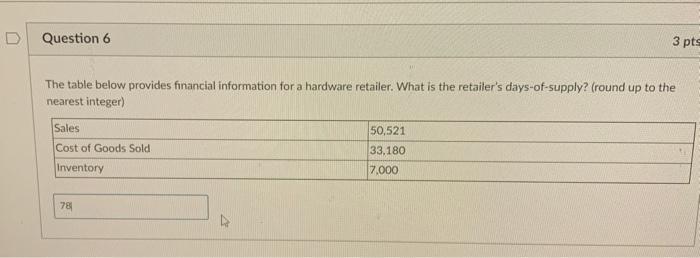 Question 6 3 pts The table below provides