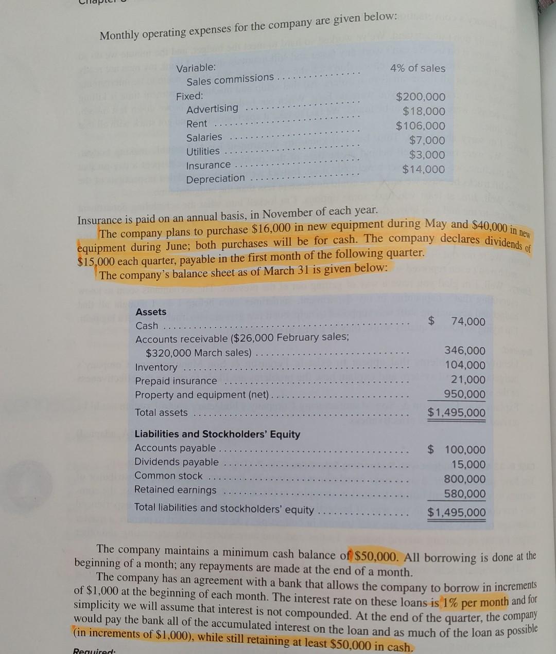 I need help preparing a master budget for the