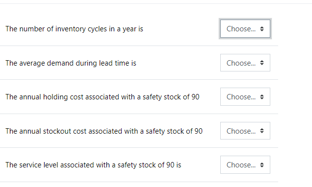 Choices are: 100% 0$ 120 12 180$ = Annual demand