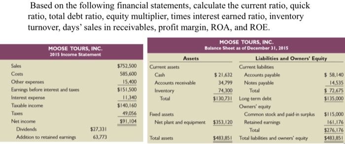 Based on the following financial statements,