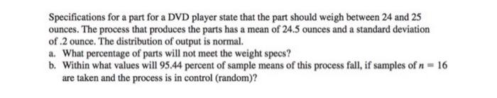Specifications for a part for a DVD player state