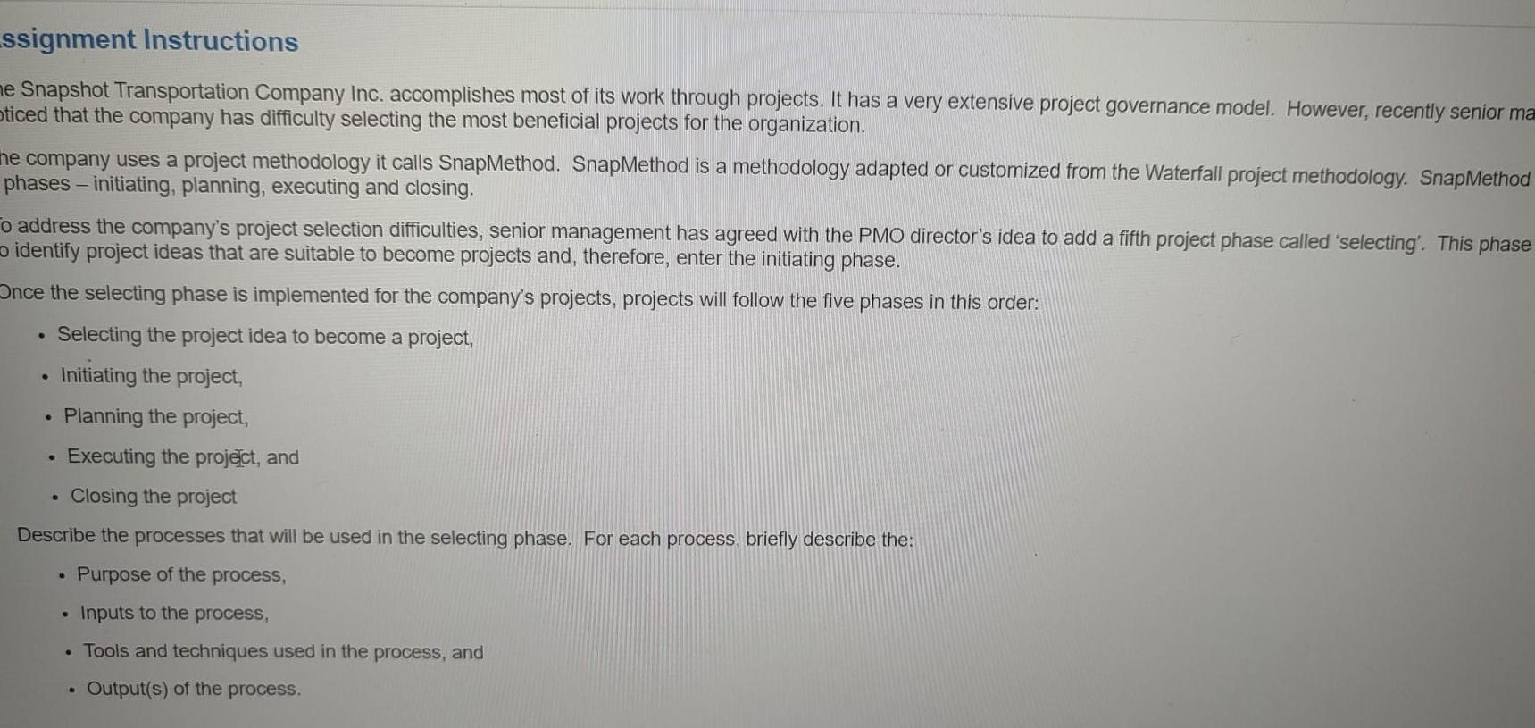 ssignment Instructions me Snapshot Transportation