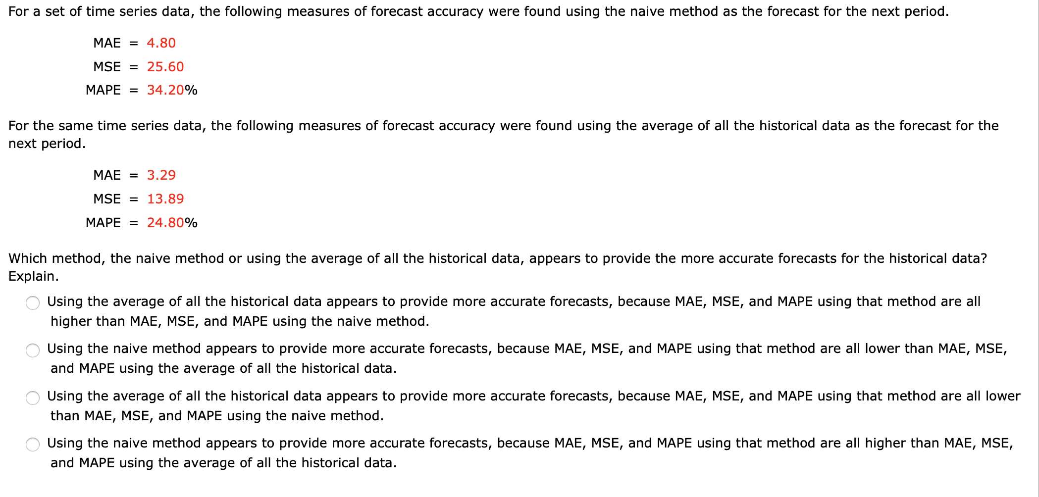 For a set of time series data, the following