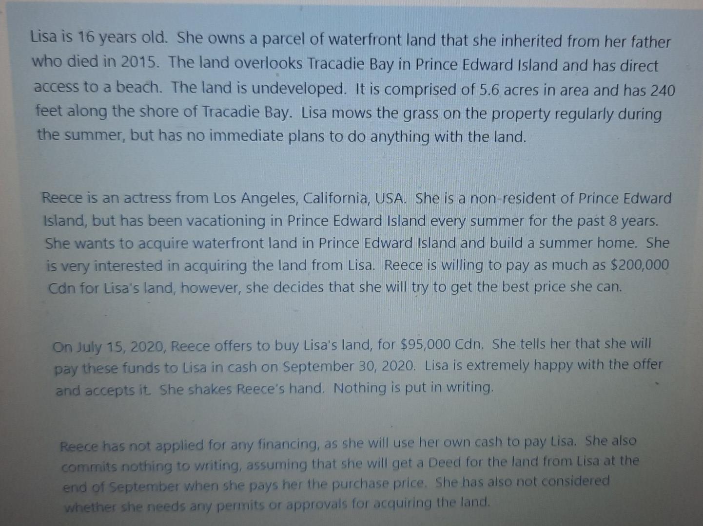 business law please answer it Lisa is 16 years