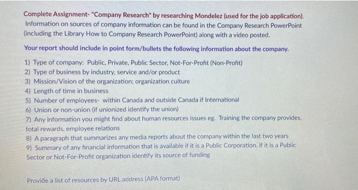 please help me with company research on Mondelez