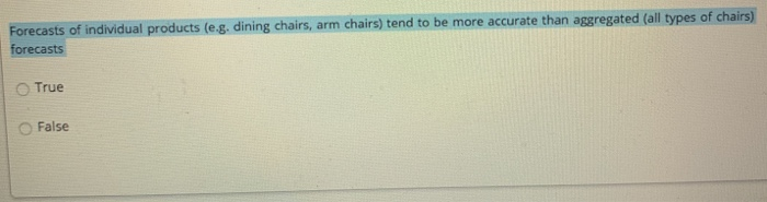 Forecasts of individual products (e.g. dining