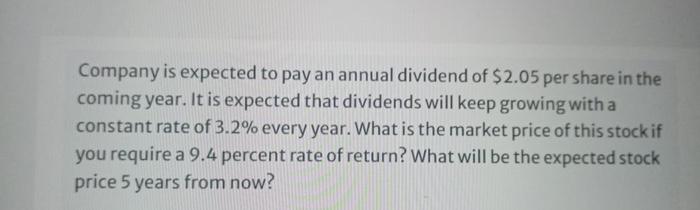 Company is expected to pay an annual dividend of