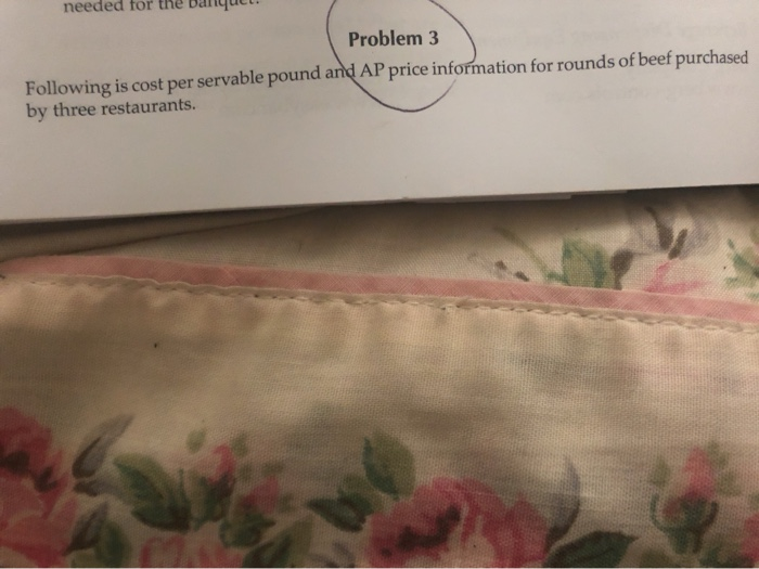 Problem 3 Following is cost per servable pound