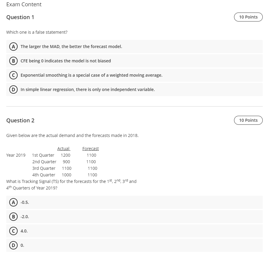 Exam Content Question 1 10 Points Which one is a