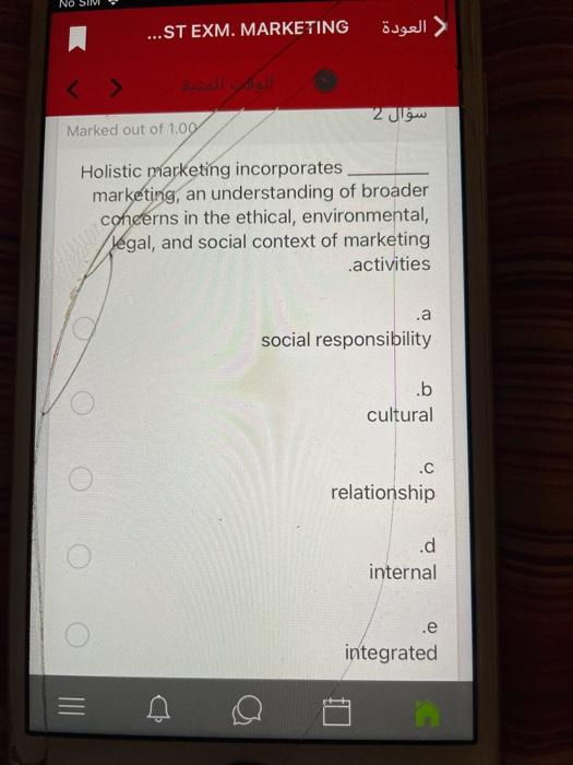 NO SIM ...ST EXM. MARKETING 2 Marked out of 1.00