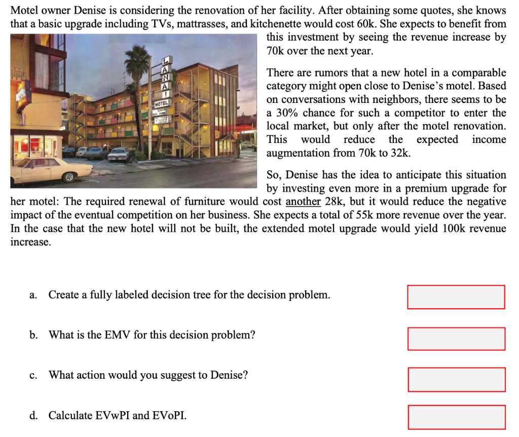 N A MOTEL Motel owner Denise is considering the