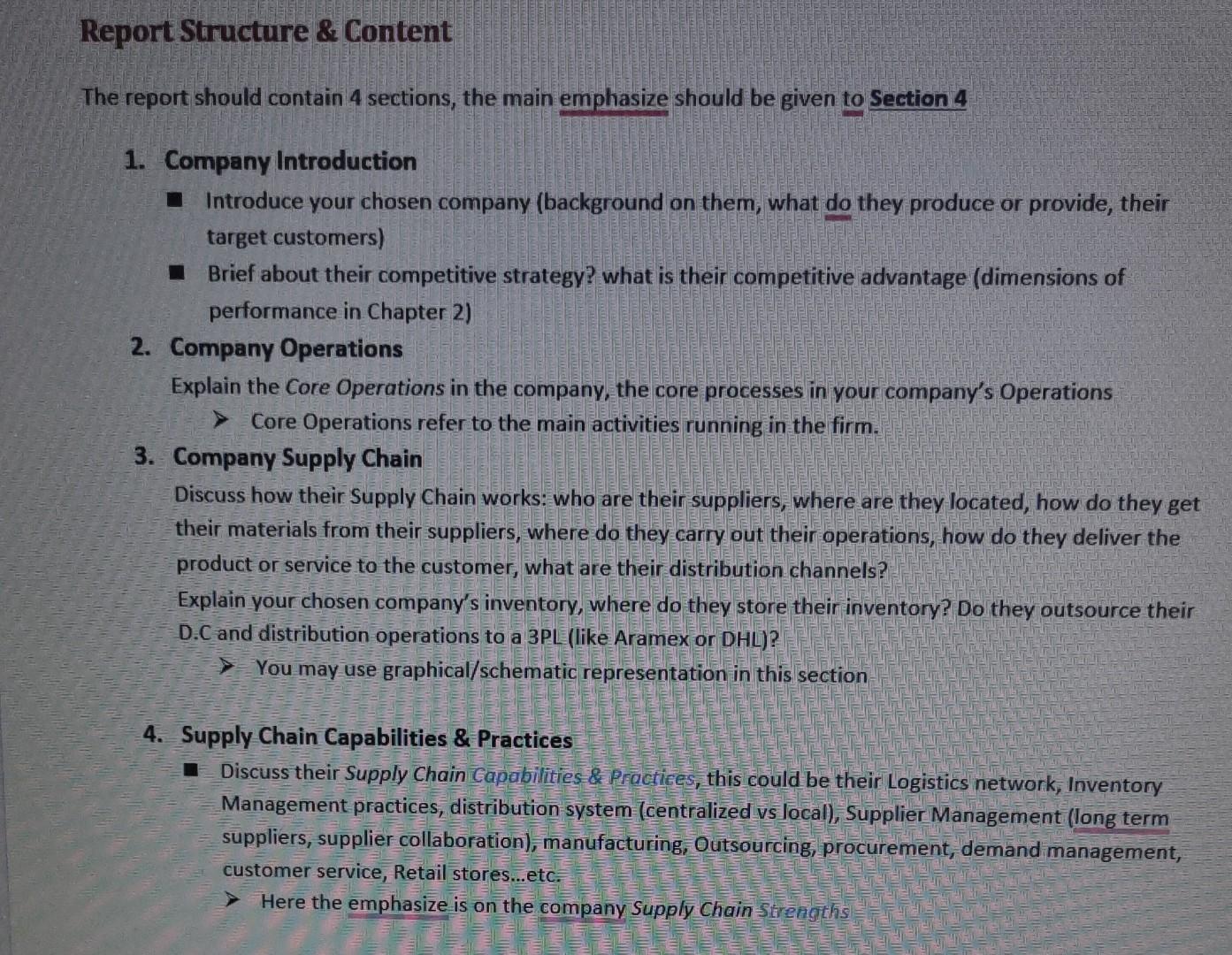 The report should contain 4 sections, the main