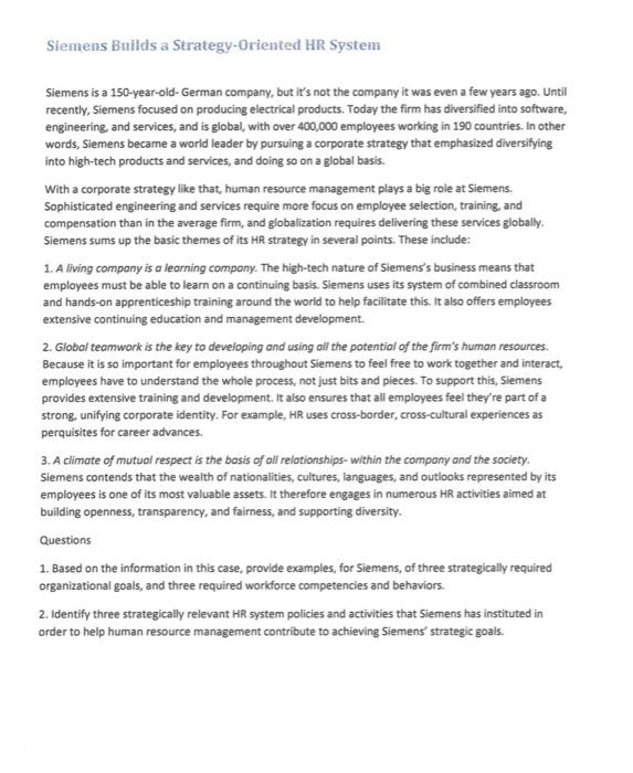 answer asap its due now Siemens Builds a