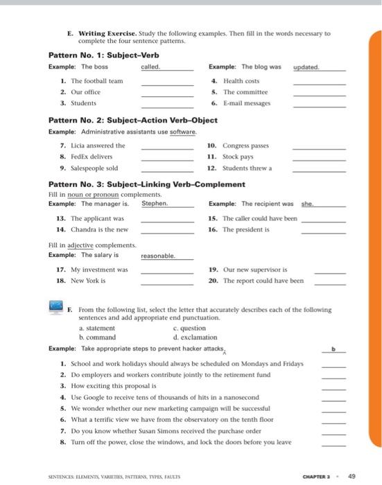 got it i send it twice E. Writing Exercise. Study